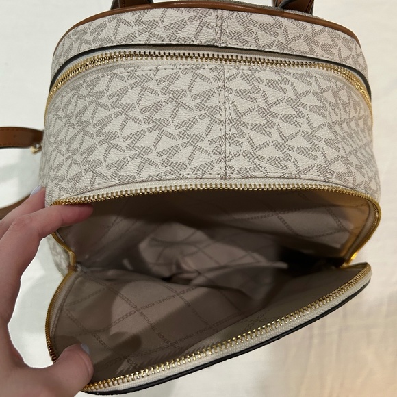 Michael Kors Rhea Medium Signature Logo Backpack in Light Cream Multi - Picture 9 of 16